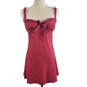 Victoria's Secret Sexy Little Things Pink Slip / Chemise | Lace Trim Silky | 34C